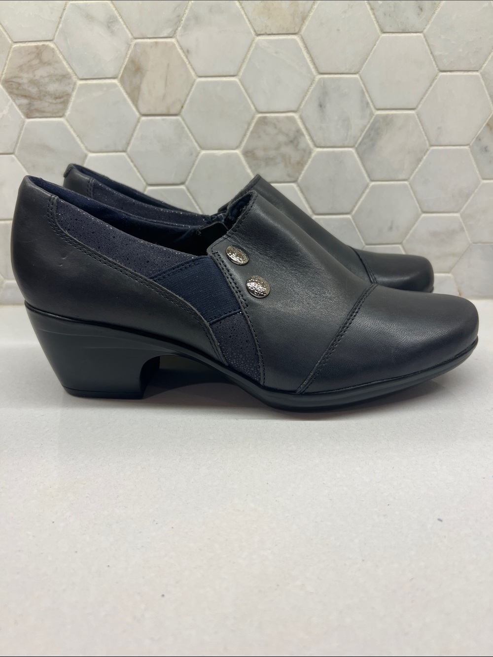 NEW Clarks Women's Emslie Warren Blue Navy Leather Booties Shoes Size 9.5M - Picture 5 of 10